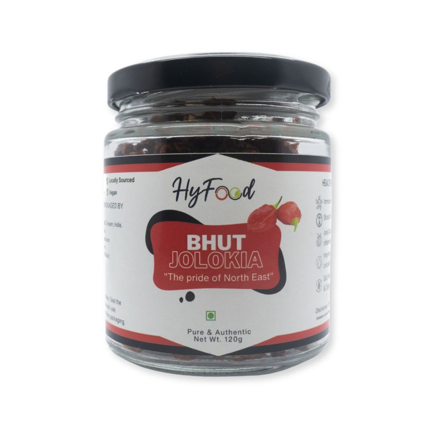 Hyfood Dried Bhut Jolokia Chunks (Ghost Pepper) - 25 gm - One jar of flakes