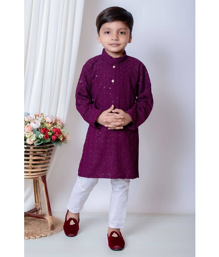 New Collection Boys Cotton Blend Sequined - Pattern Kurta Pant Set ( Dark Blue , Pack of 1 )
