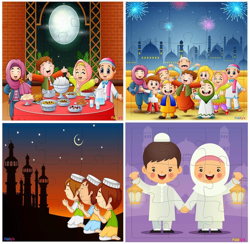 Fiddlys Kid's Wooden Jigsaw Puzzle Games for Children & Kids Paperless Puzzle - 9 Pieces (Pack of 4 Eid) Age 3+ view 2