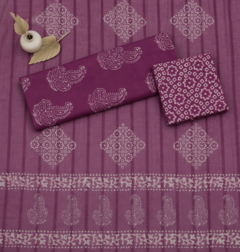 Handcrafted Batik Print Unstitched 3-Piece Cotton Suit Set