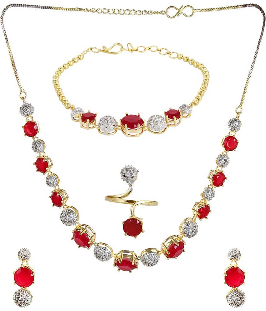 YOUBELLA Red Alloy Necklace Set ( Pack of 1 ) view 2