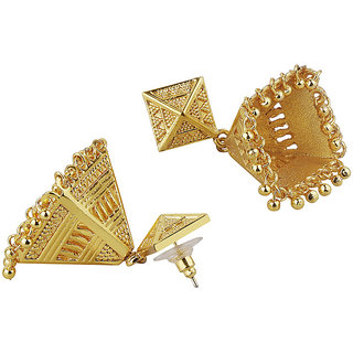 Triangle Jhumki Barfi Top Brass Material Drop Hook Women's Fashion Jewelry Jhumki Earrings for Girls Women's - Golden view 2