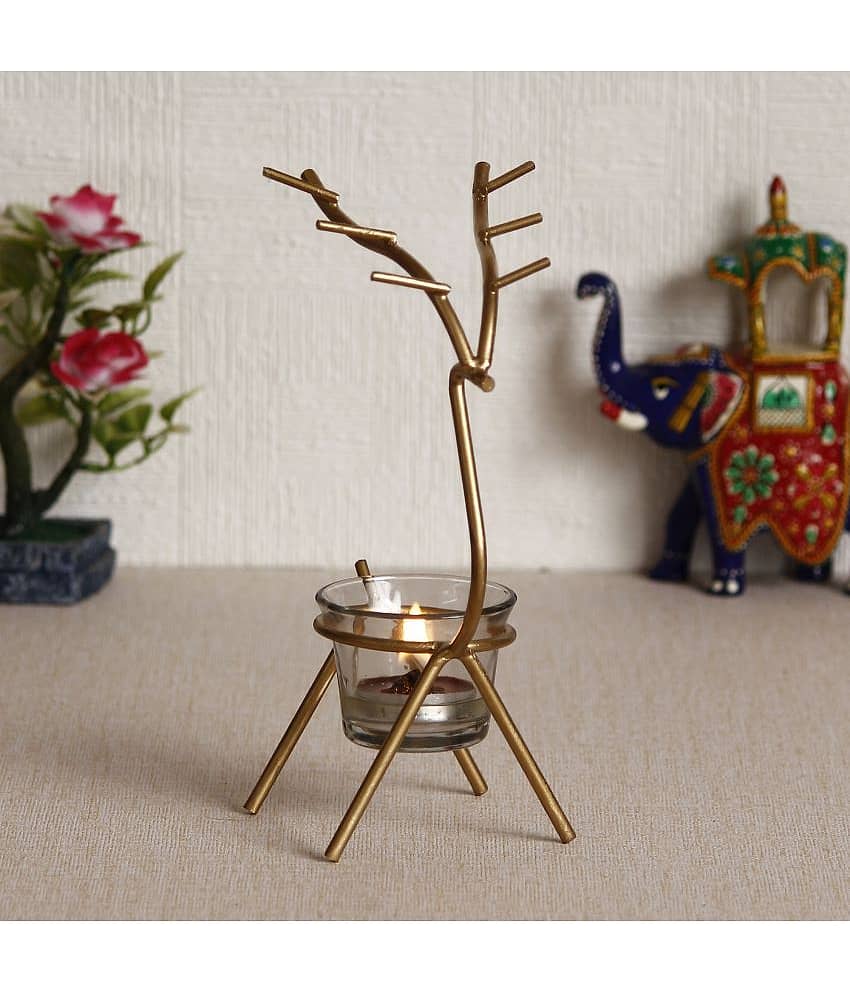 eCraftIndia Gold-Toned Handcrafted Tea Light Holder view 2