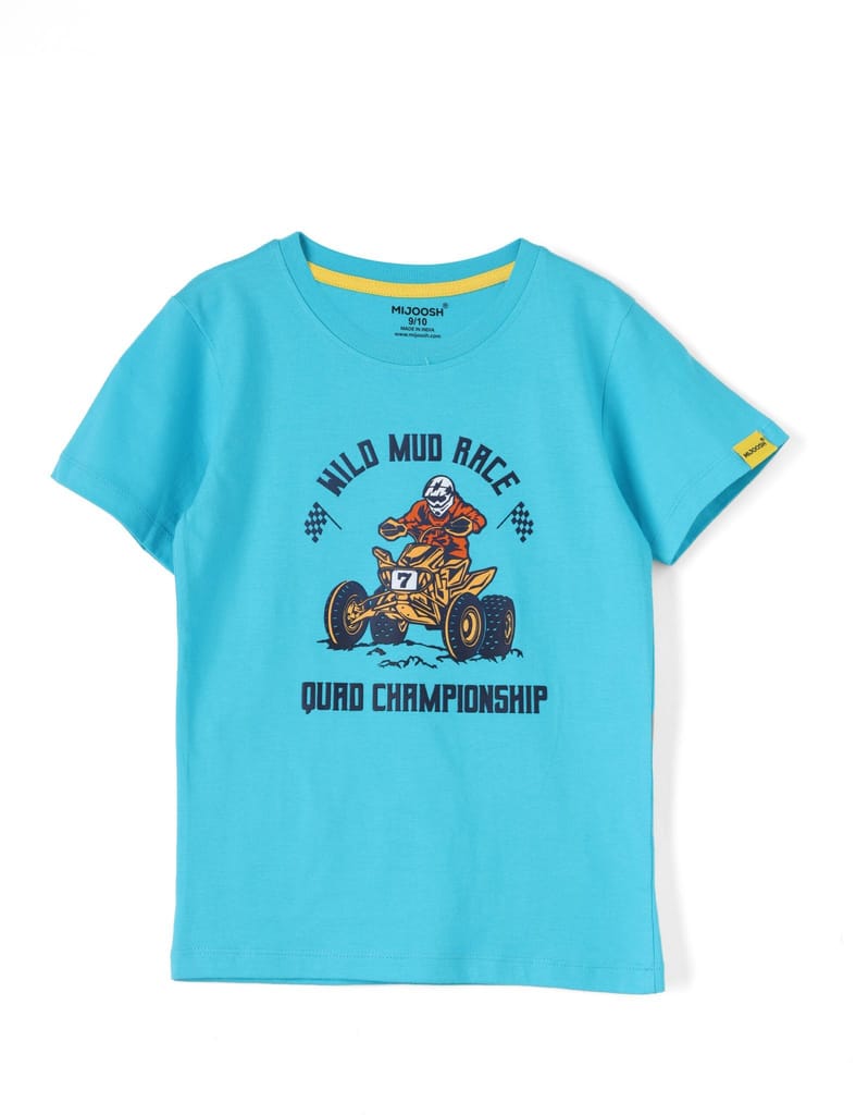 Boys T shirt Cotton Scuba Blue "Wild Mud Race" view 2