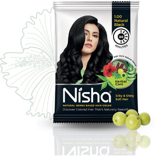 Nisha Hair Color Henna Based Hair Powder Dye For Hair Coloring Natural Black 25gm each pack (Pack of 10) (250 g) view 2