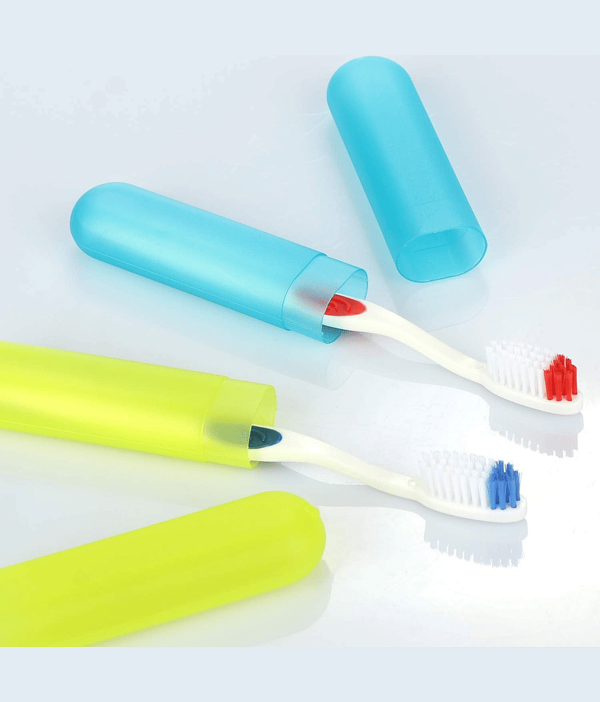 Toothbrush Holder 4 Pc - Plastic Anti-Bacterial Travel Protectors for Oral Care - Portable Brush Holder for Bathroom Wall, Trip & Travel - Multicolor Toothbrush Case Box & Cover Container Set view 2