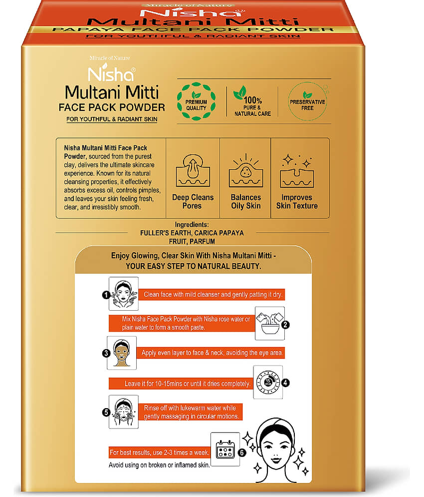 Nisha Multani Mitti Papaya Face Pack Powder 100g, Fullerâs Earth Powder Natural Oil Control Tan Removal(Pack of 3) view 2