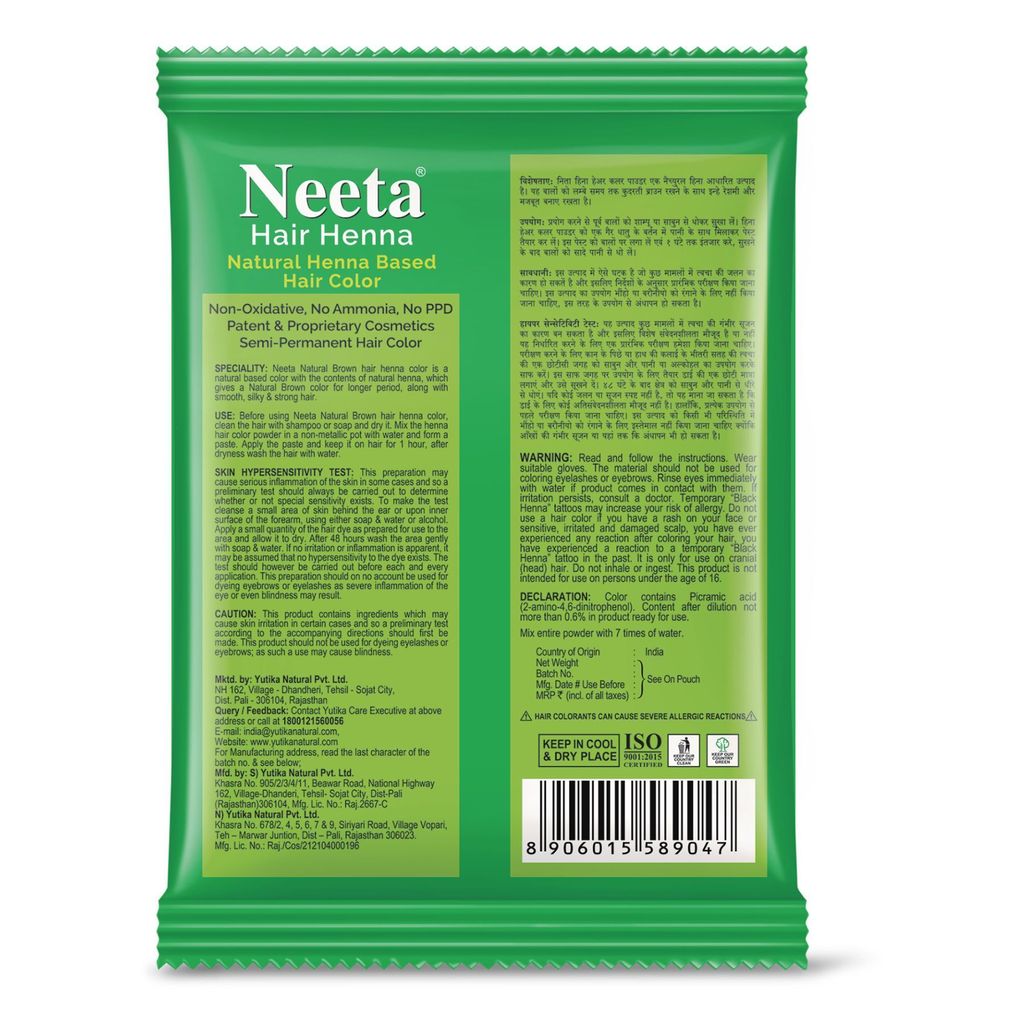 Neeta Hair Henna Powder Hair Color with 5 Herbs Natural Brown 25gm Pack of 8, Ammonia Free Hair Colour for Women & Men view 2