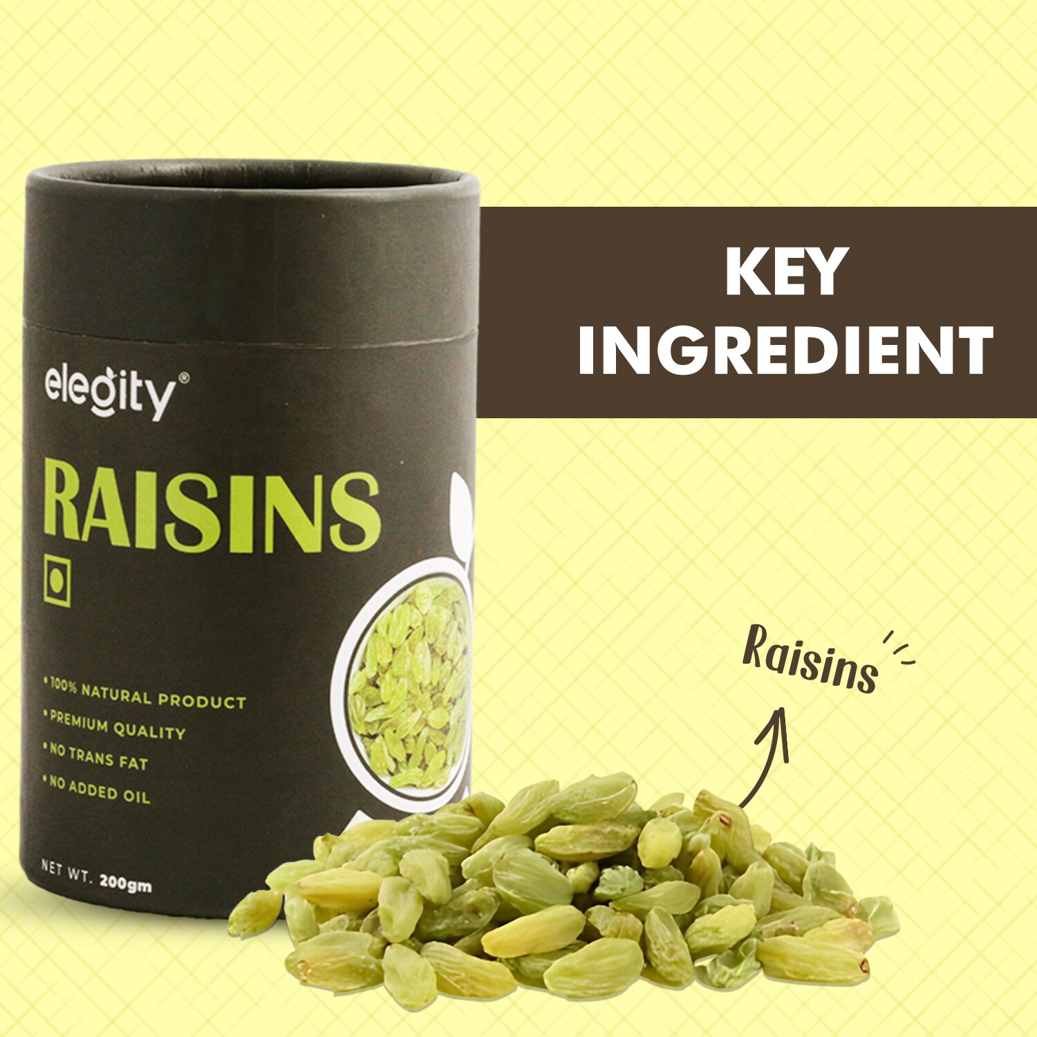 ELEGITY Plain Seedless Green Raisins Papertube (200 gm) | 100% Natural Dried Grapes (Kishmish) | Nutritious, Delicious & Healthy Snack | Source of Fibre in Nuts | No Preservatives in Dry Fruit