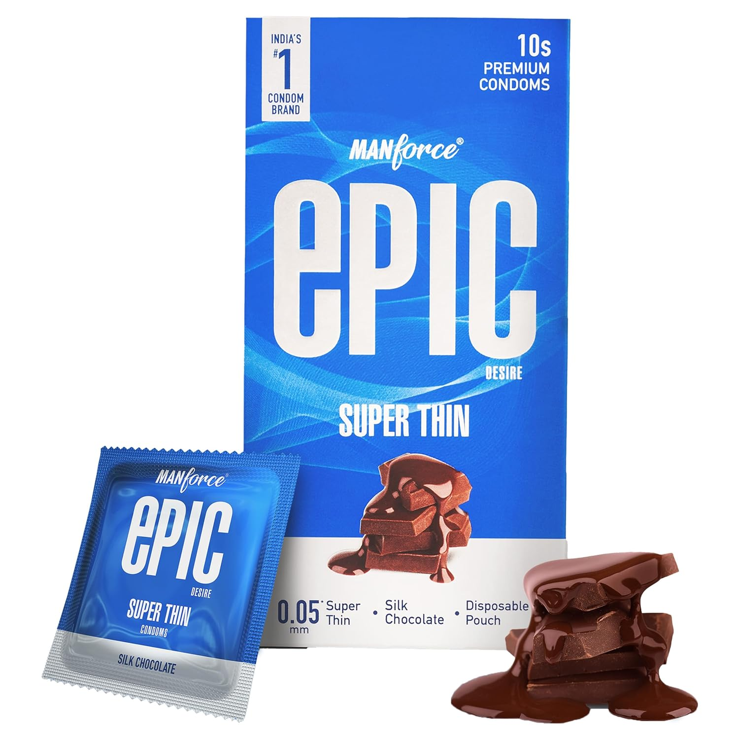 Manforce Epic Desire Super Thin Silk Chocolate Flavoured Premium Condoms with Disposable Pouch- 10 Counts view 2