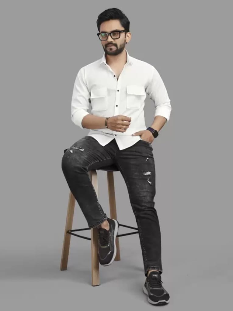 Cartwindow Men Solid, Self Design Casual White Popcorn Shirt view 2