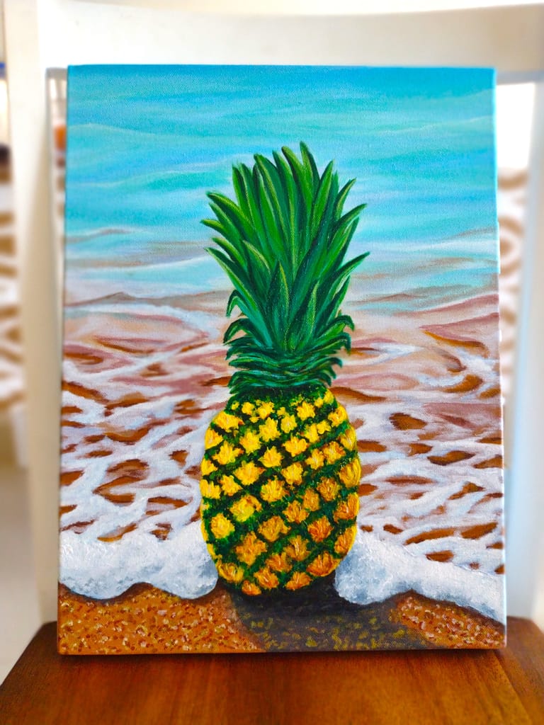 Handmade Acrylic Canvas Painting with in-built frame - "Beach Surprise!"