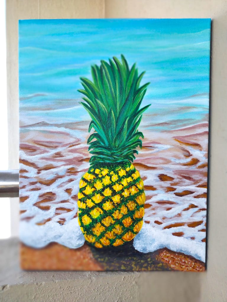 Handmade Acrylic Canvas Painting with in-built frame - "Beach Surprise!" view 2