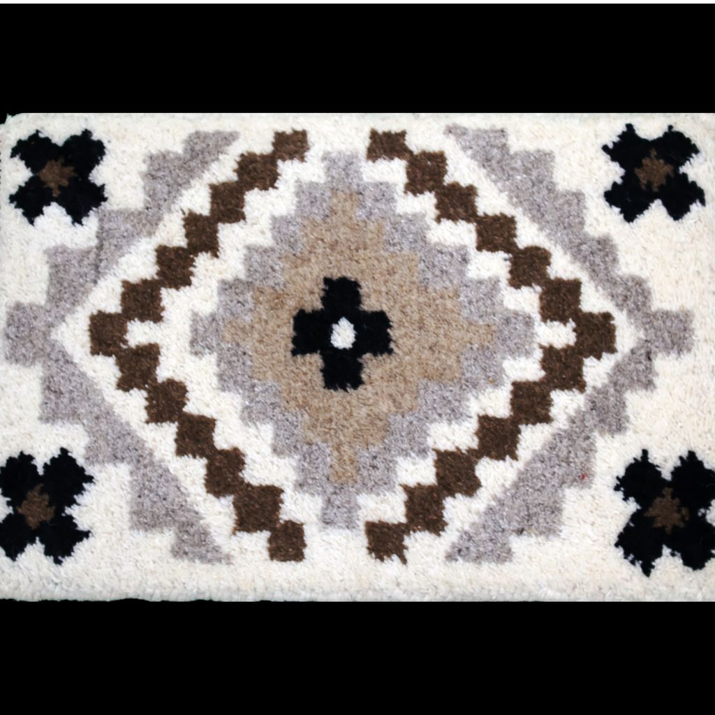 ELURU-Elegant Geometric Woolen Door Mat | Soft Handcrafted Ethnic Carpet with Fringe – Beige & Brown view 2