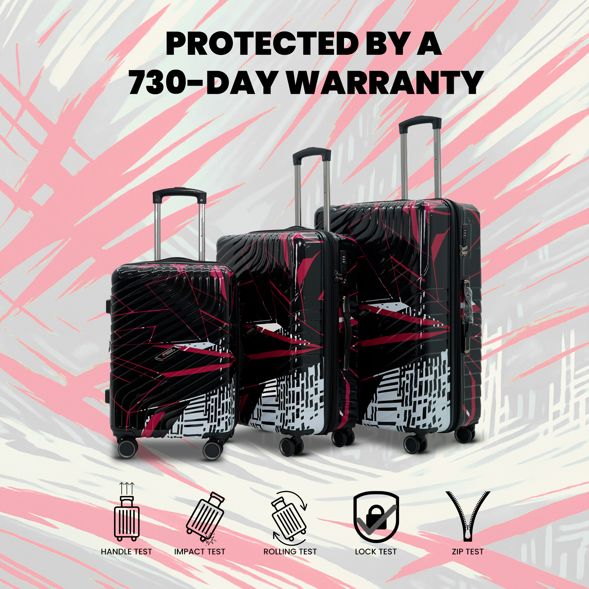 AMERICAN TRAVELLER Urban Kingdom 8802 3-Piece Polycarbonate Luggage Set with 360 Dual Wheels, TSA Lock & Expandable Design Stylish, Lightweight & Durable (1, Black) view 2