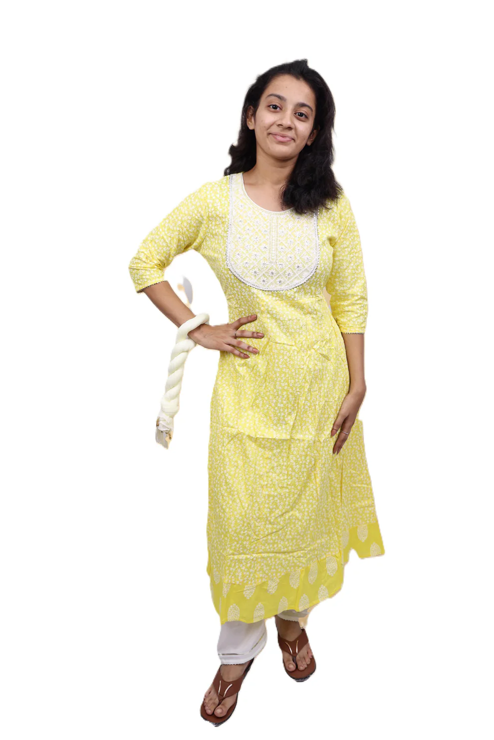 PickCell Triveni Sangam Embroidery Cotton Kurti with Pyajama and Dupatta view 2