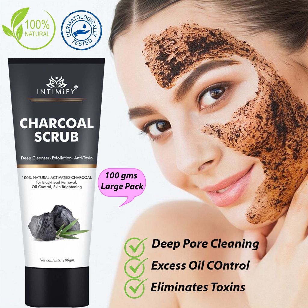 Intimify Charcoal Scrub, ubtan face scrub, blackhead scrub, blackhead removing cream, 100 gm view 2