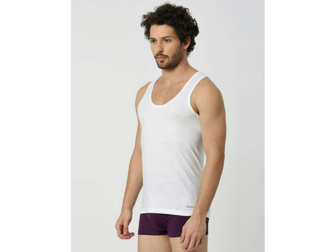 Frenchie Oxy Men Solid White Cotton Vest (Pack of 6 ) - L view 2