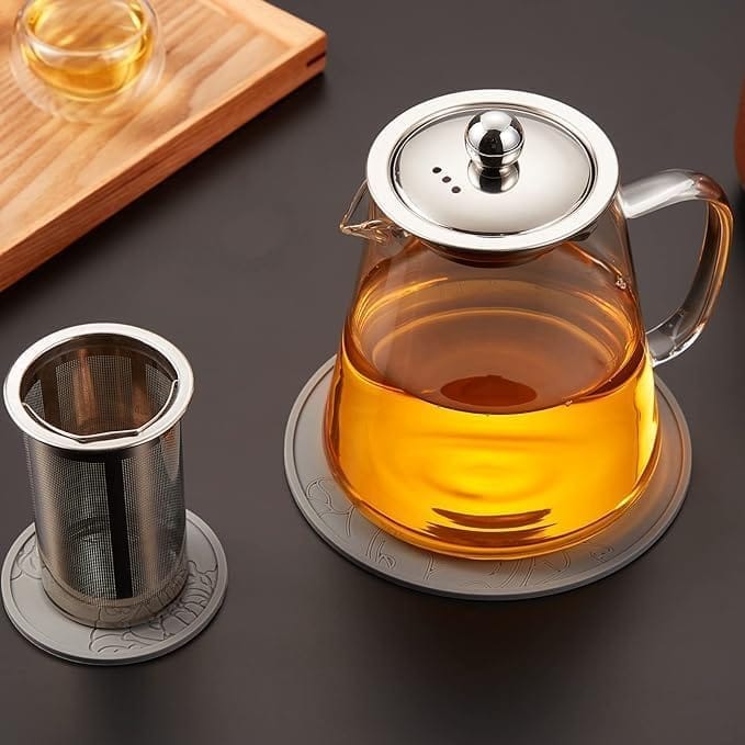 Glass Kettle with Removable Infuser & Lid, 900 ML,Set of 1,Teapot with Handle,Unique Design & Safety Features,Stovetop Safe,Great for Loose Leaf, Blooming Tea,Stovetop Safe,Heat-Resistant view 2