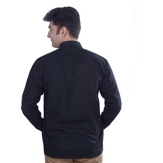 Black Linen Blend Solids Shirt For Men view 2