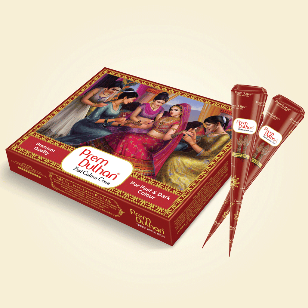 Prem Dulhan Instant Mehndi Cones for Hands 12 Cones x 25g (Total 300g) | Fast & Long-Lasting Dark Red Color | Hand Design Cone for Men & Women view 2