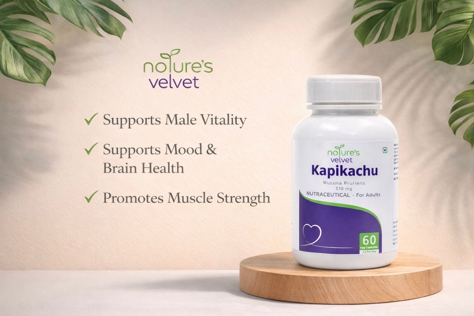 Natures Velvet Kapikachu (Mucuna Pruriens) Extract 500 mg Veg Capsules for Men’s Vitality, Energy & Wellness Support – 60 Veg Capsules view 2