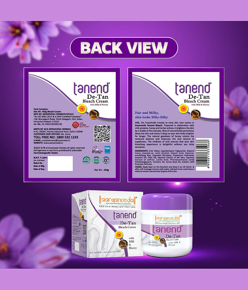Aaryanveda Tanend Bleach Cream 3 Times Use Facial Kit For All Skin Type Saffron 450 ( Pack of 1 ) view 2