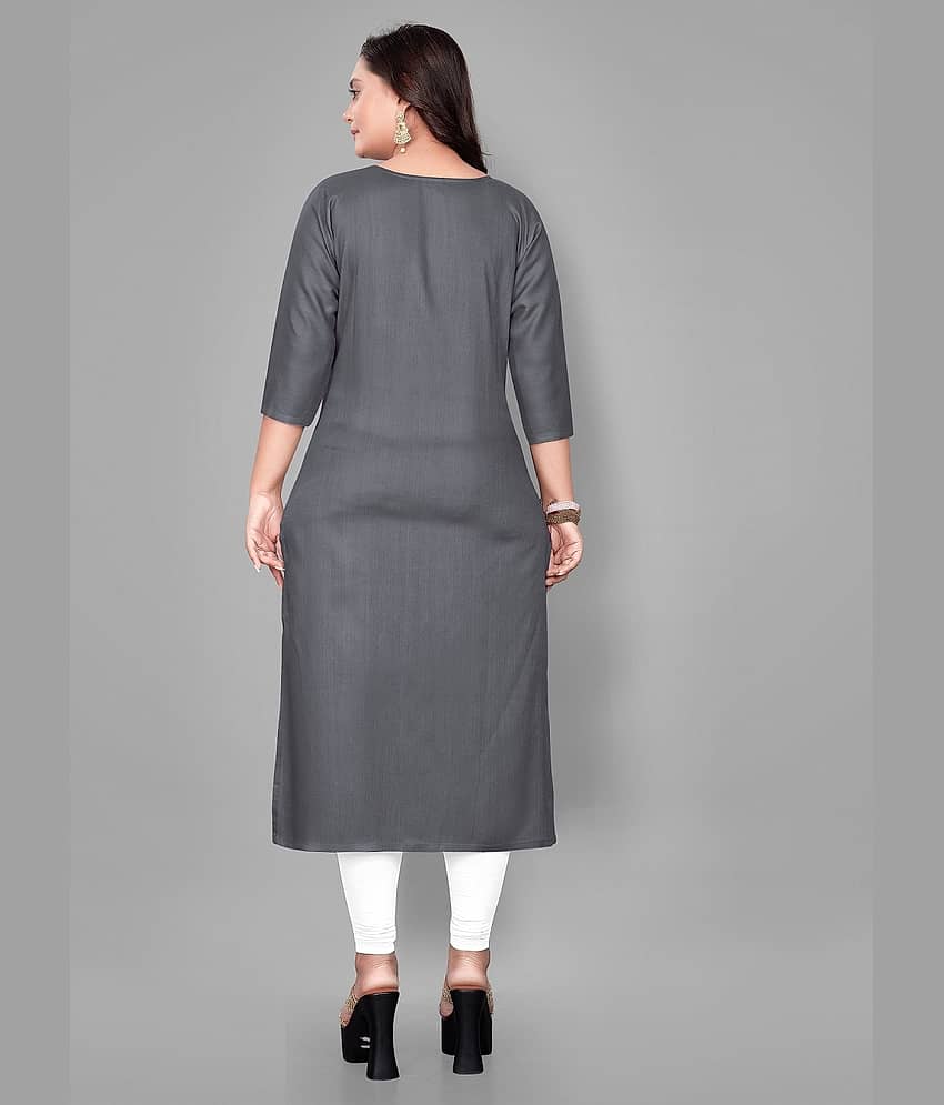RIAANA Women Cotton Embroidered Straight Kurti ( Black ) view 2