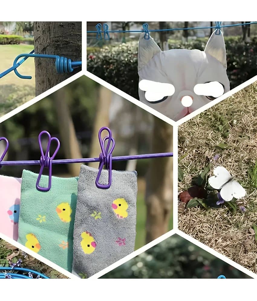 12-Clip Cloth Drying Rope - Clothesline Hooks, Windproof Clothesline, Drilling-Free, Elastic Stretchable Wire Rassi for Home Use (Pack of 1) view 2