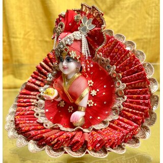 Laddu Gopal Dress and Pagdi Set, Red Bandhani Poshak for Thakur Ji view 2