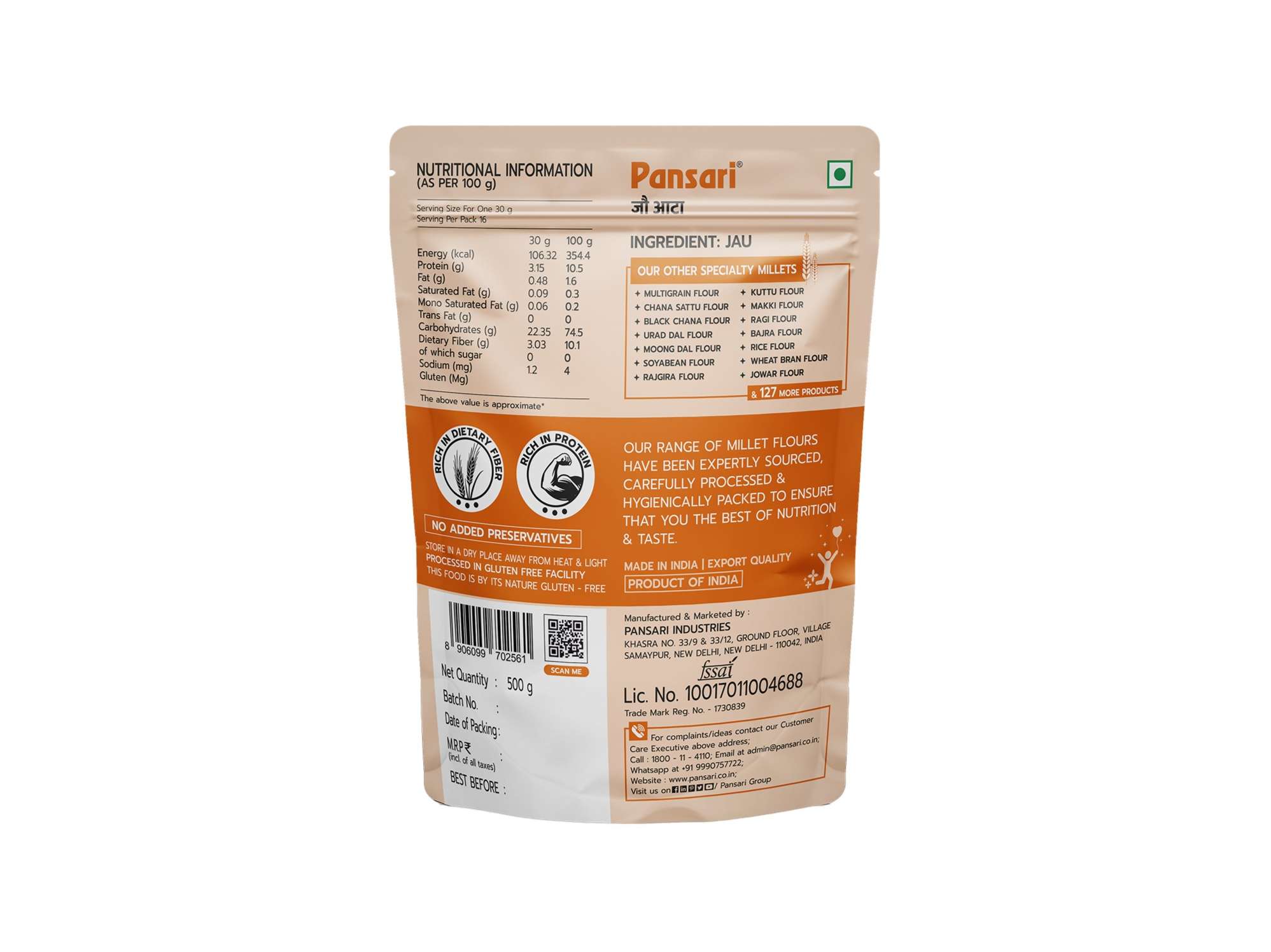 Pansari Jau Atta / Barley Millet - 500gm view 2