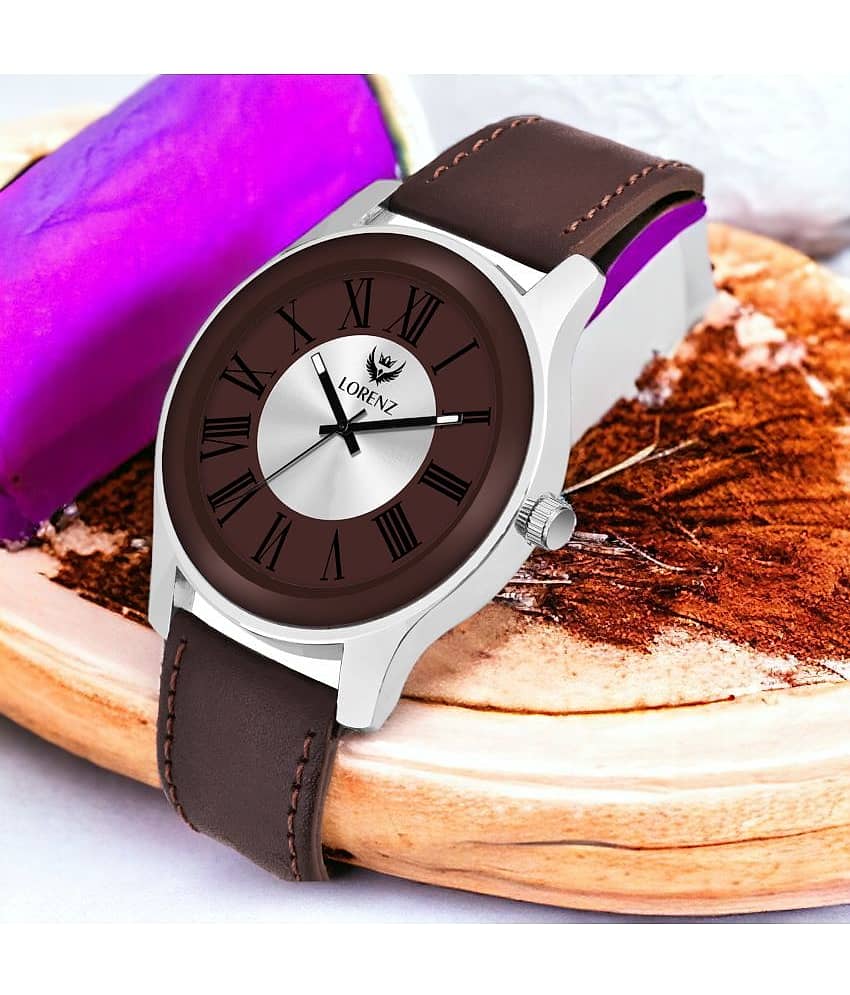 Lorenz Brown PU Analog Couple's Watch view 2