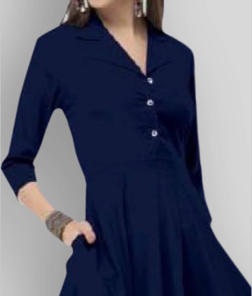 TOGZZ Women Crepe Solid A-line Dress ( Blue ) view 2