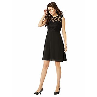 Miss Chase Womens Black Round Neck Sleeveless Solid Mini Lace Skater Dress view 2