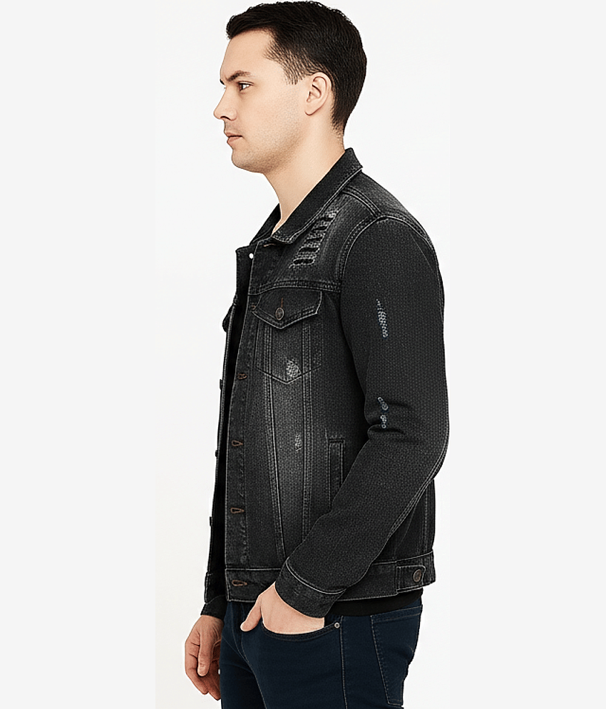 52dealz Denim Men's Denim Jacket - Black ( Pack of 1 ) view 2