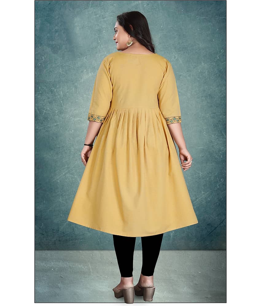 Hetsa Women Cotton Embroidered Anarkali Kurti ( Yellow ) view 2