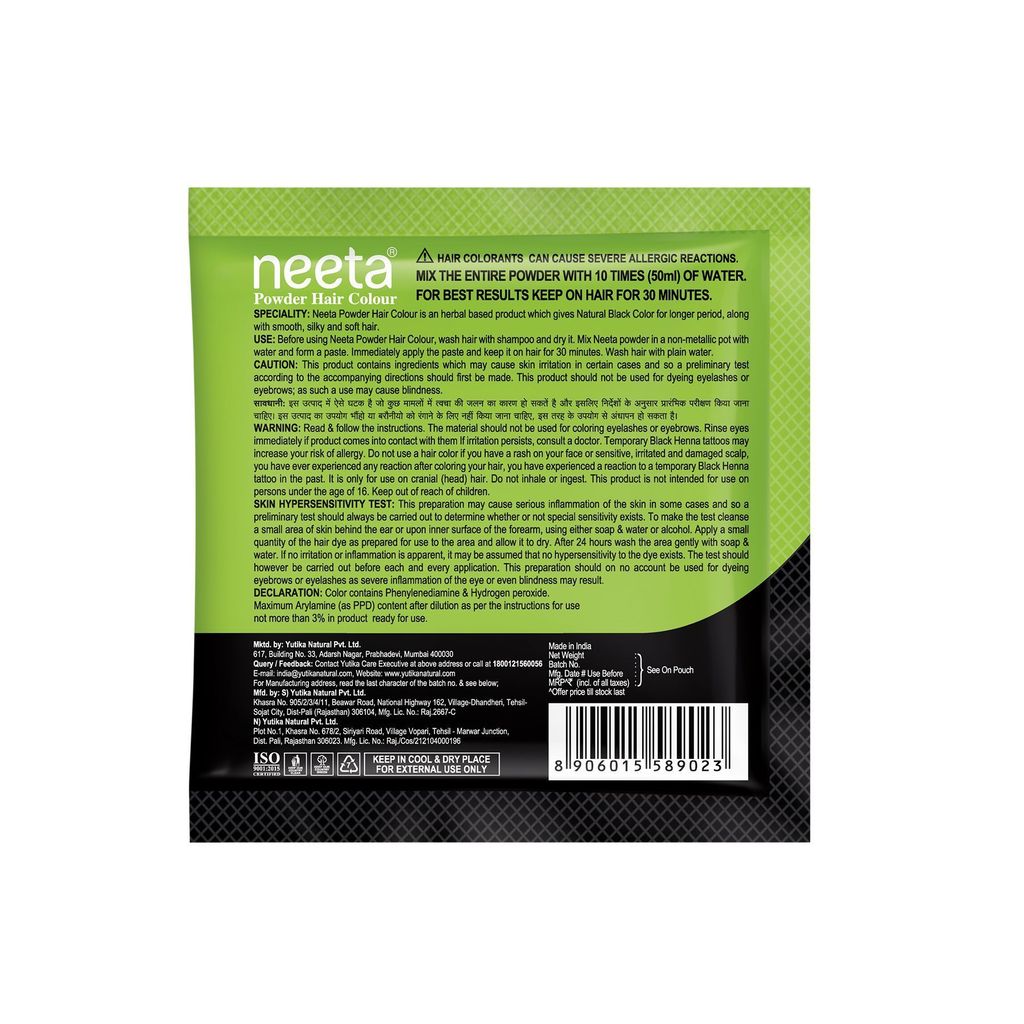 Neeta Powder Hair Colour Natural Black 5g Pack of 12, Henna Based Hair Color for Women Men, Enriched with Natural Herbs view 2