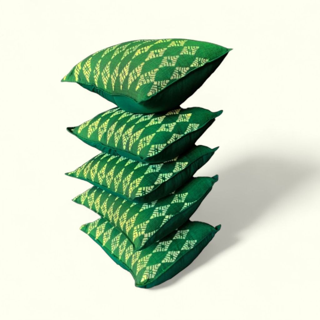 Green Tribal Hand Block Printed Cushion Cover -Set of 5 view 2