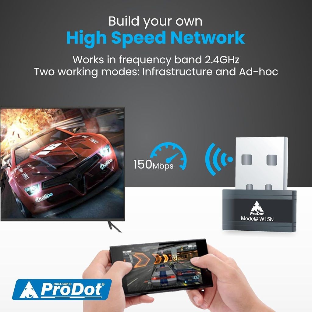 ProDot USB WiFi Adapter, 150Mbps 2.4GHz PC WiFi Adapter Nano Size WiFi Dongle, Wireless Network Adapter for Desktop PC Laptop, Supports Windows 11, 10, 8.1, 8, 7, XP view 2