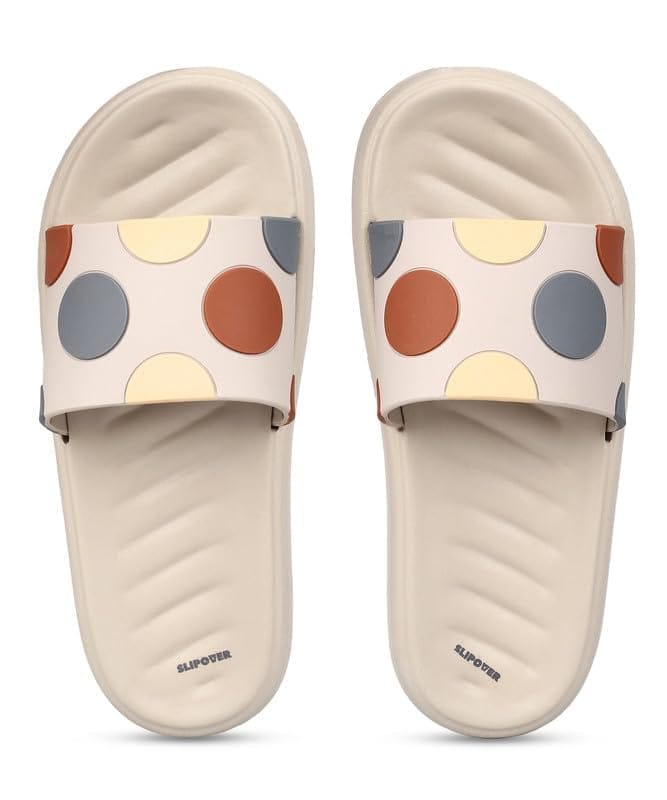 SLIPOVER Slides (Women Polkadot) Slippers for Women Stylish|Comfortable|Soft|Lightweight|Anti-Skid|Slides|Lab tested|Casual|EVA Slippers|Chappals|Slides|Sandals, Womens|Girls
