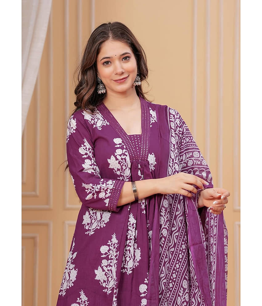 Heavenly Attire Women's Cotton Printed Kurti With Palazzo ( Wine ) view 2