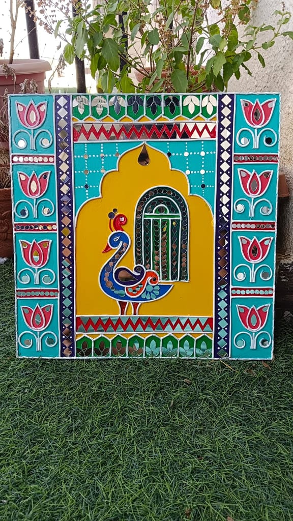Rema Fabtex Art - Beautiful Home Decor Lippan Art Mirror Wall Decor Handmade Wall Art -Peacock (30 CM X 30 CM) view 2