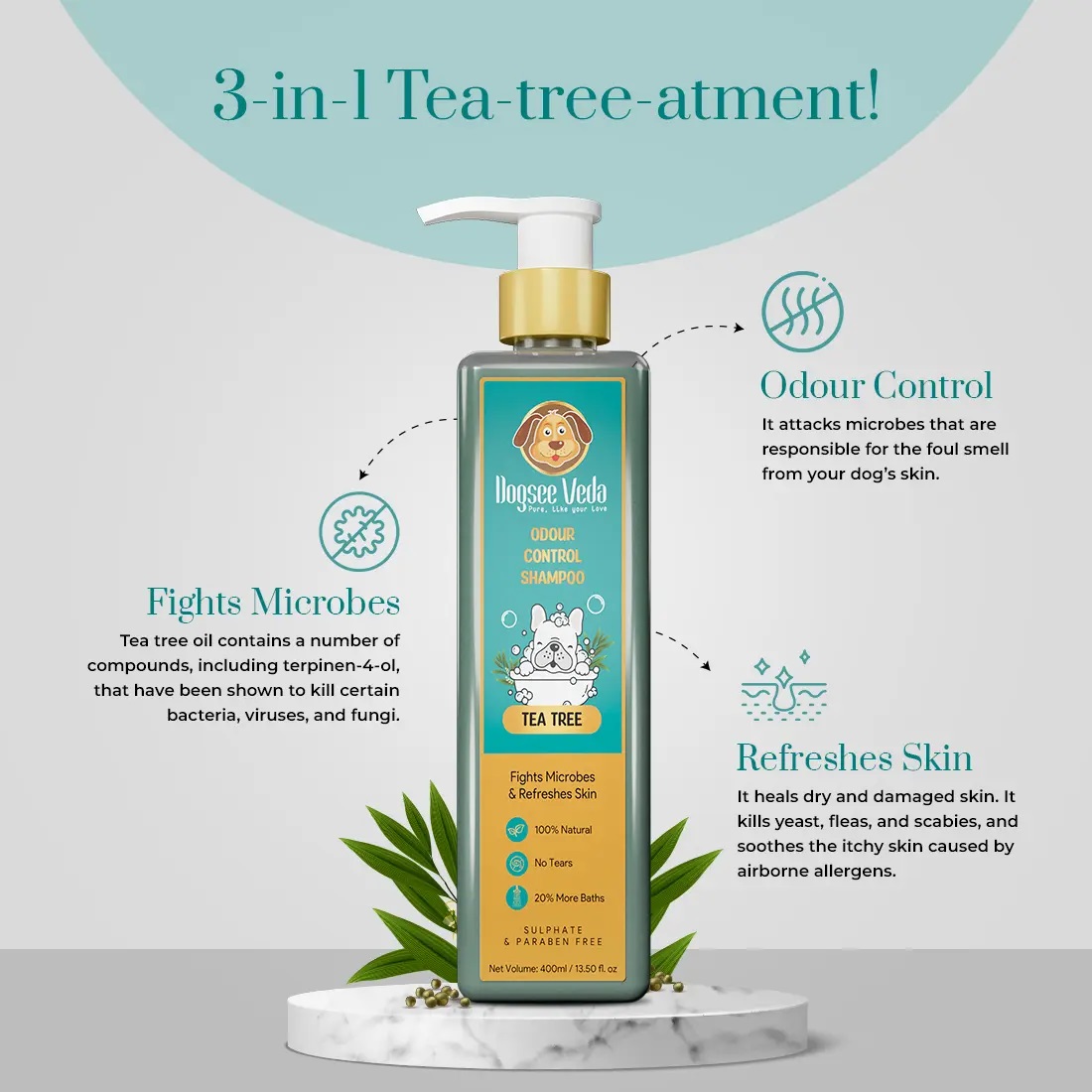 Dogsee Veda Odour Control Shampoo Tea Tree 400 Ml view 2