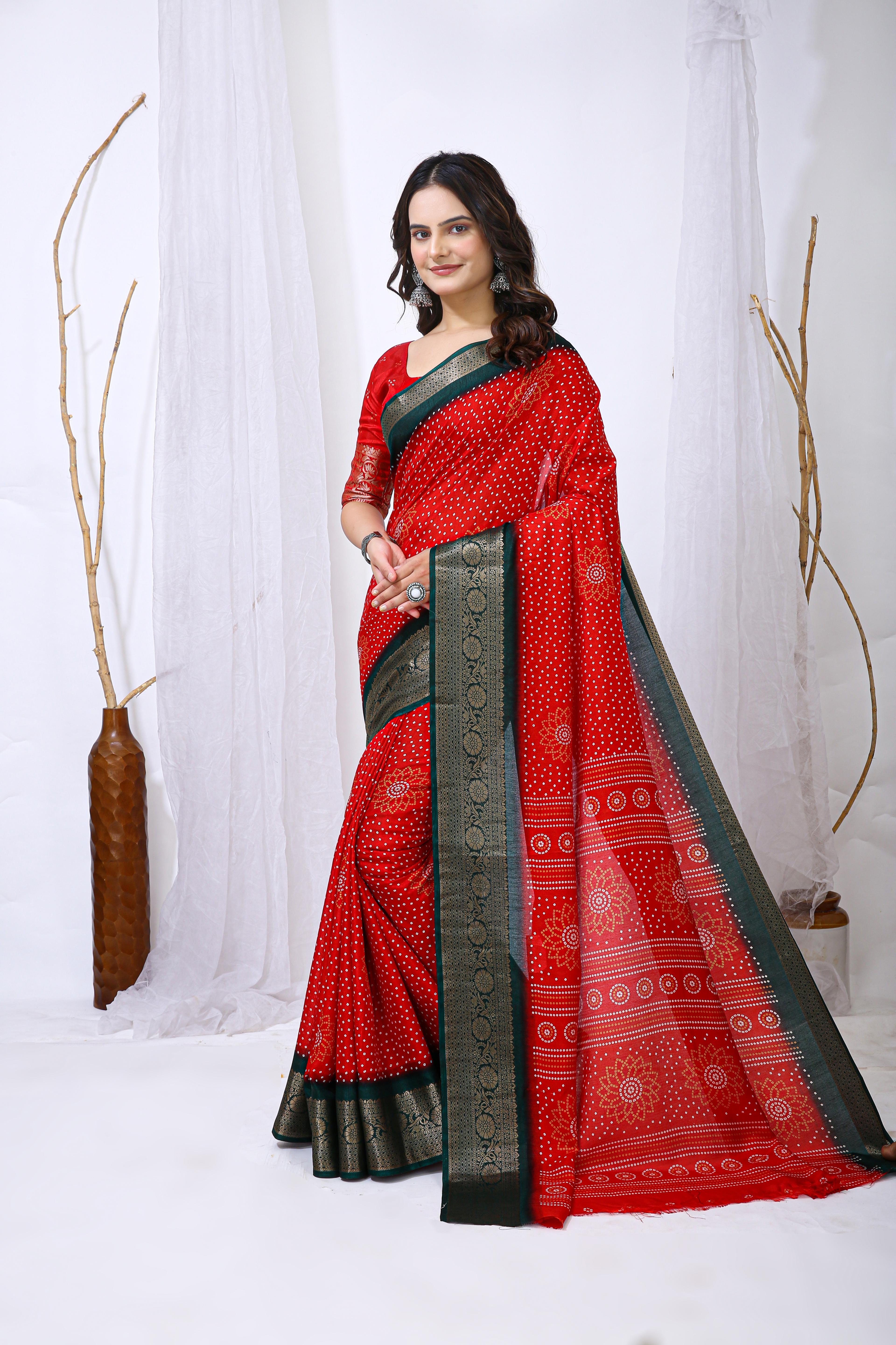 Bandhani Print Dola Silk Saree with Zari Border view 2