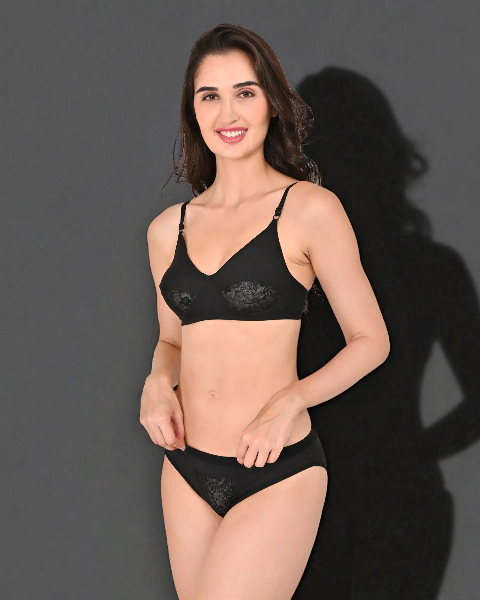 SLINGKINI Pack of 1 Cotton Blend Bra & Panty Set For Women ( Black ) view 2