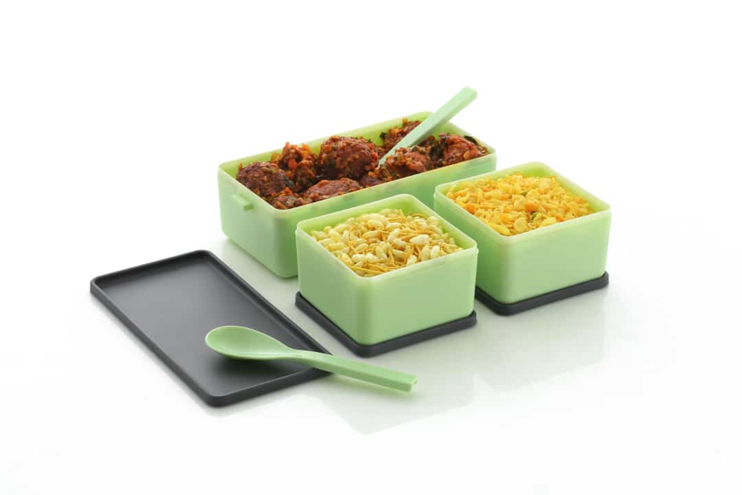 DWARKA Stylish 2-Layer Lunch Box | Leak-Proof, BPA-Free with Spoon & Fork | Compact & Portable for Office, School & Travel view 2