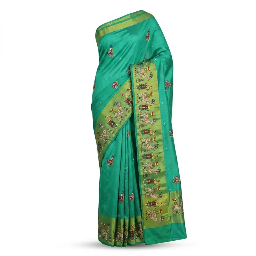 Emerald Green Sambalpuri Saree view 2