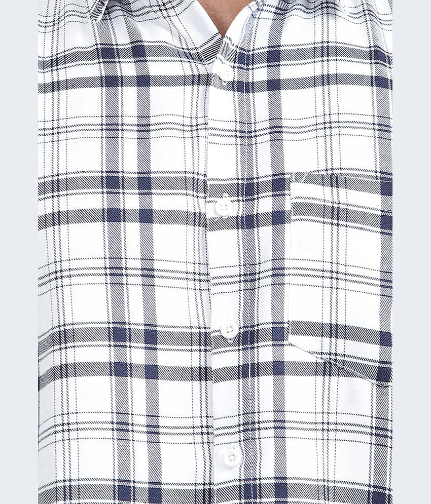 TrendiVastra Cotton Blend Slim Fit Checks Full Sleeves Men's Casual Shirt - White ( Pack of 1 ) view 2