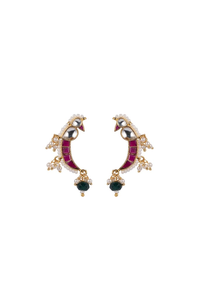 KANUPRIYA MAYNA SHAPED POLKI WITH SEMI-PRECIOUS STONE WITH BASRA MOTI view 2