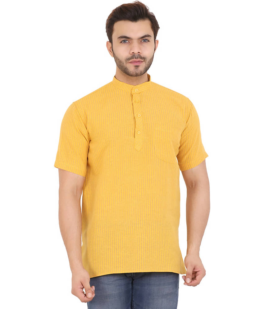 Latest Chikan - Yellow Cotton Men's Shirt Style Kurta ( Pack of 1 ) view 2